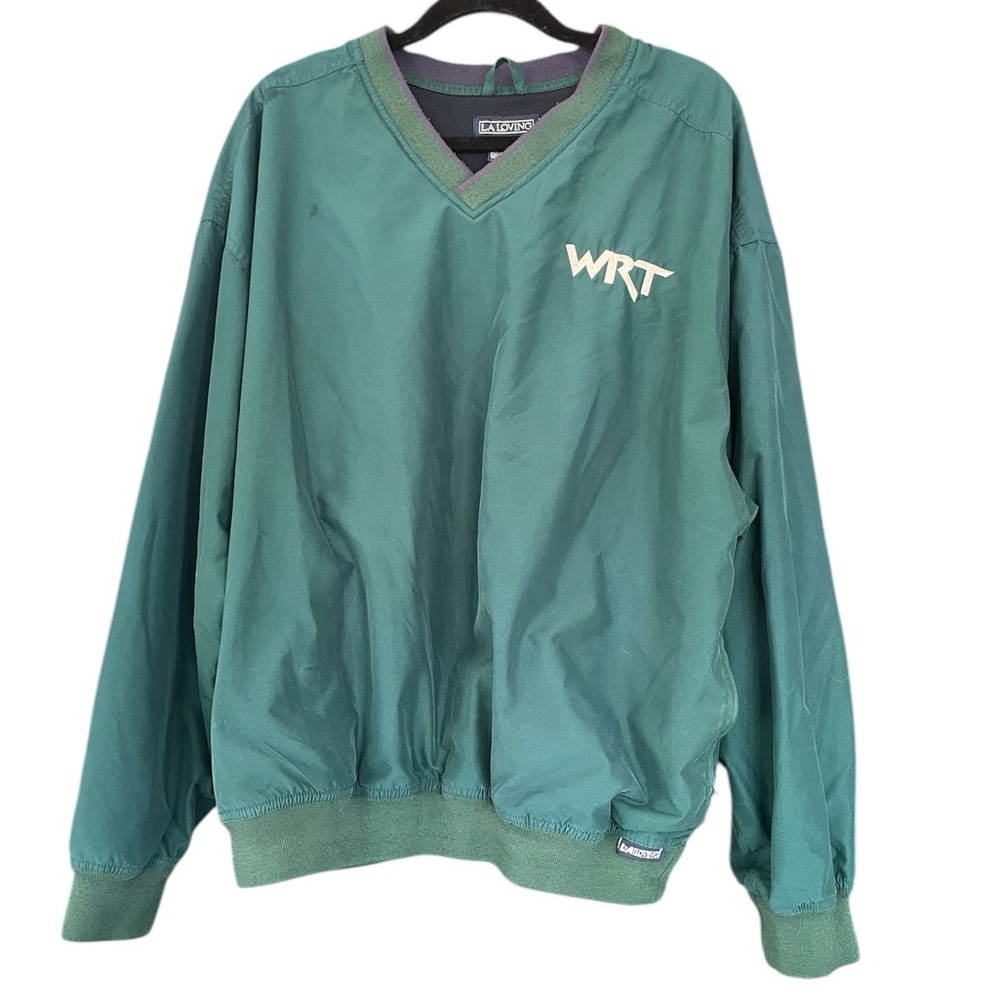 LA Loving Men’s Size XL Green/Navy Blue Accent Pullover Windbreaker Jacket Logo